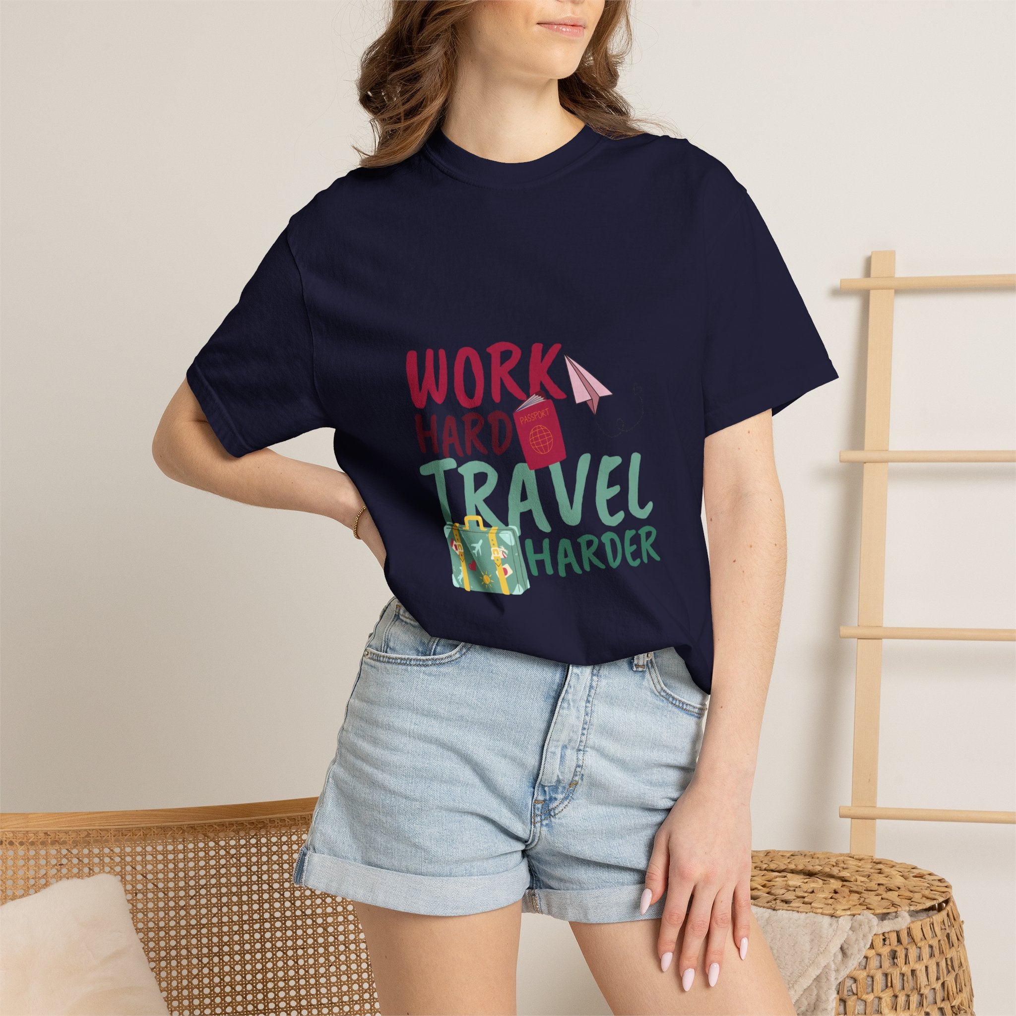 Travel T-Shirt — "Work Hard Travel Harder" Graphic Tee