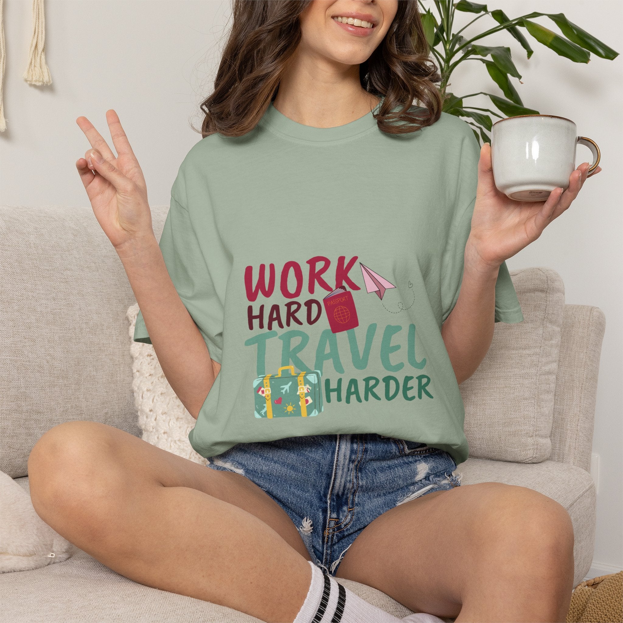 Travel T-Shirt — "Work Hard Travel Harder" Graphic Tee