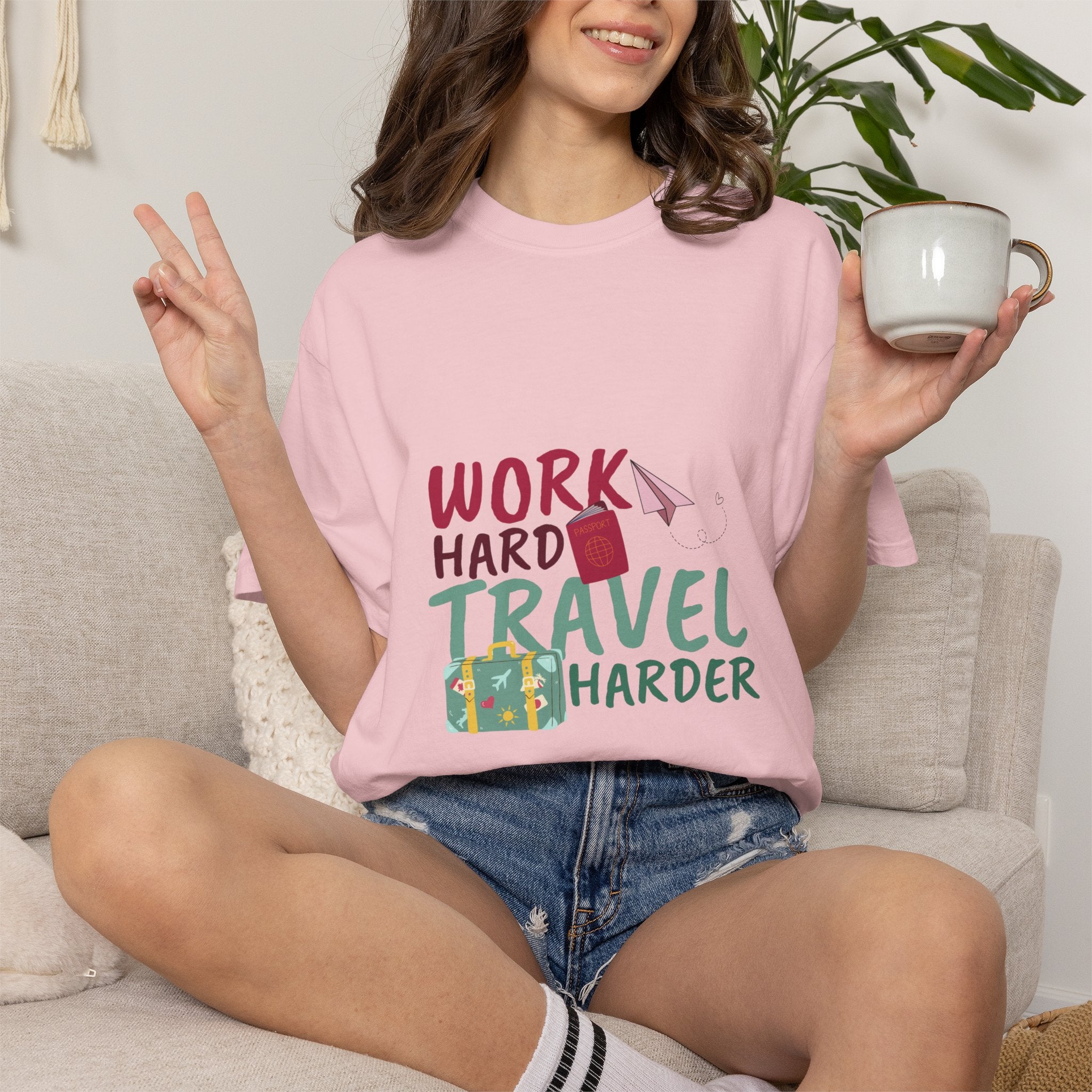 Travel T-Shirt — "Work Hard Travel Harder" Graphic Tee