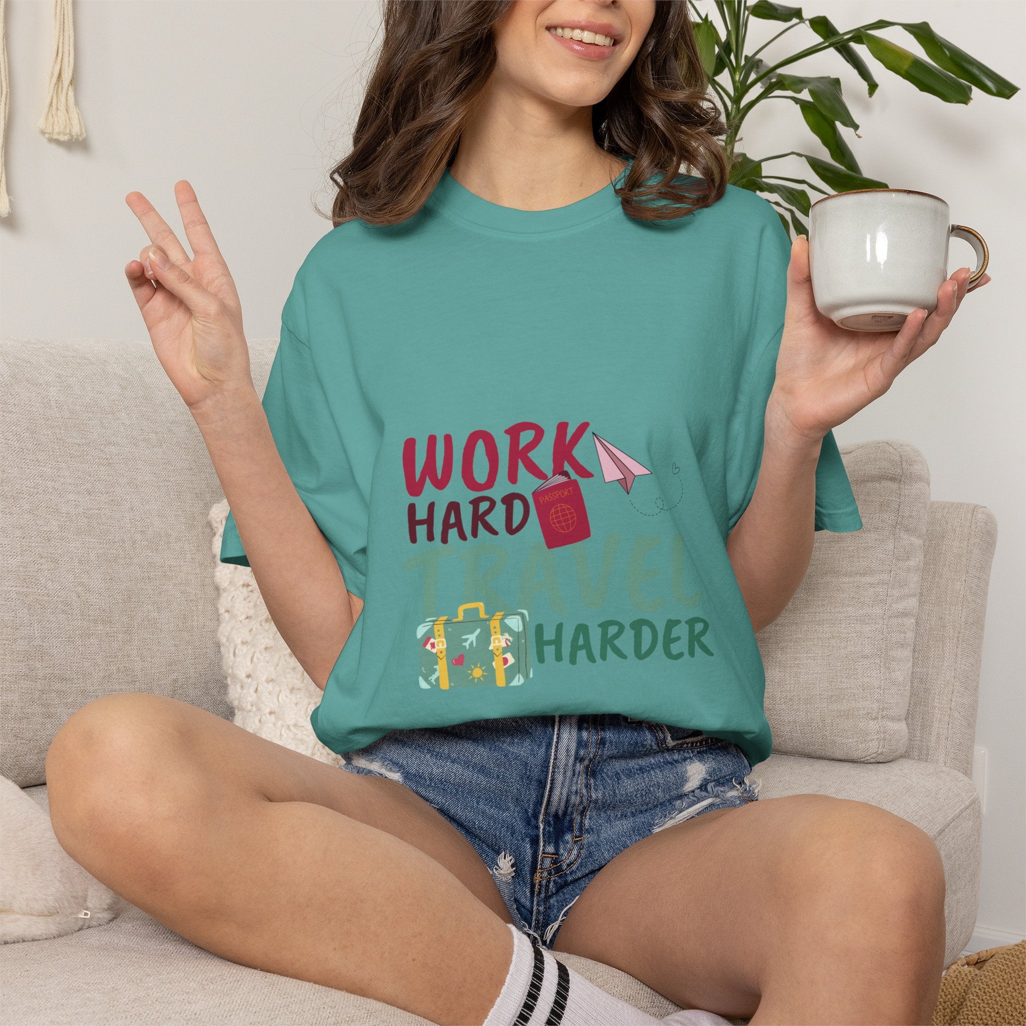 Travel T-Shirt — "Work Hard Travel Harder" Graphic Tee