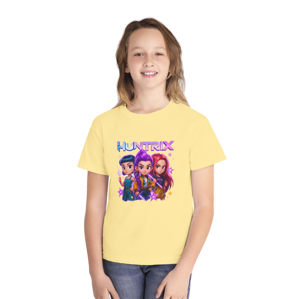 Huntrix Kids Tee — Colorful Cartoon Trio Graphic Youth T‑Shirt