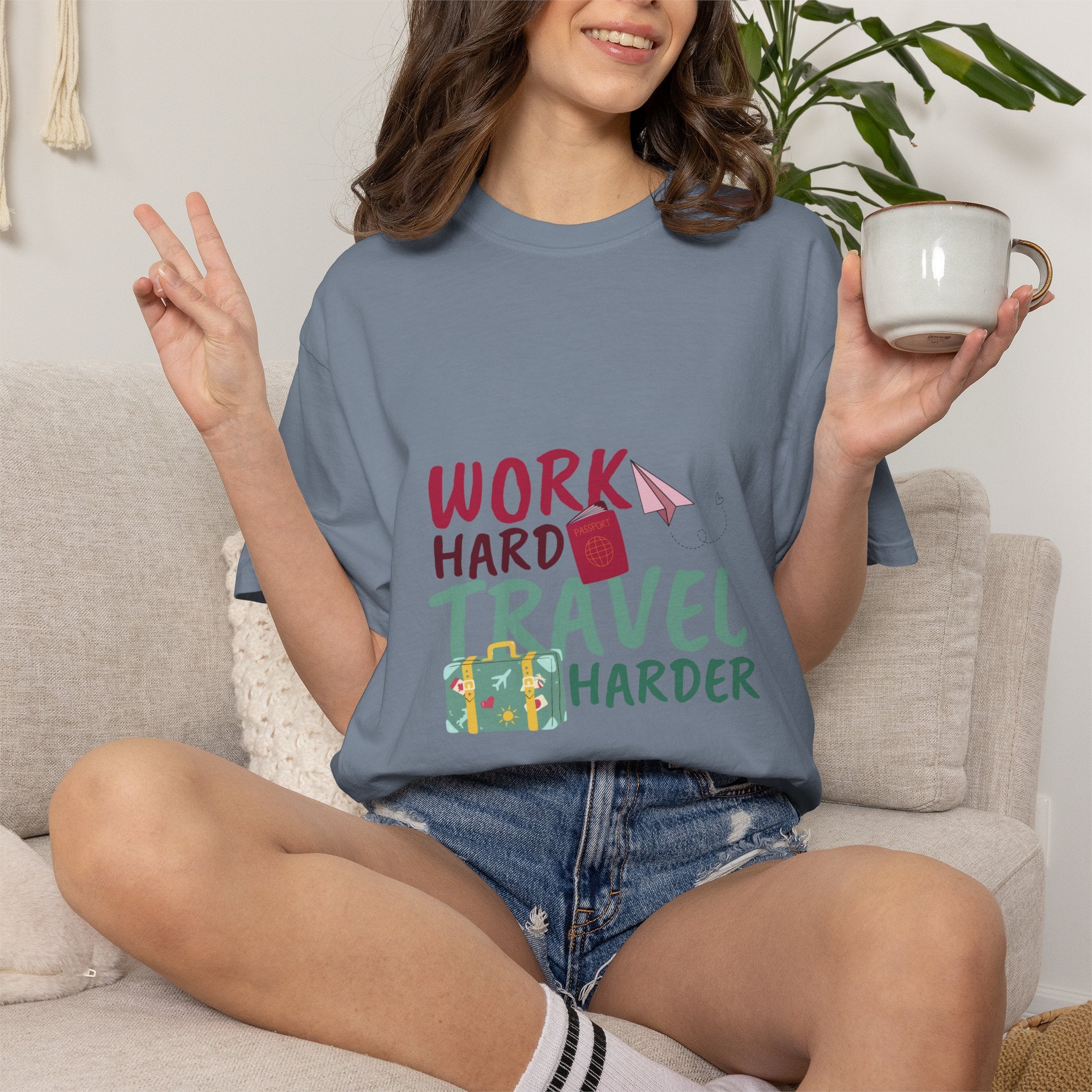 Travel T-Shirt — "Work Hard Travel Harder" Graphic Tee