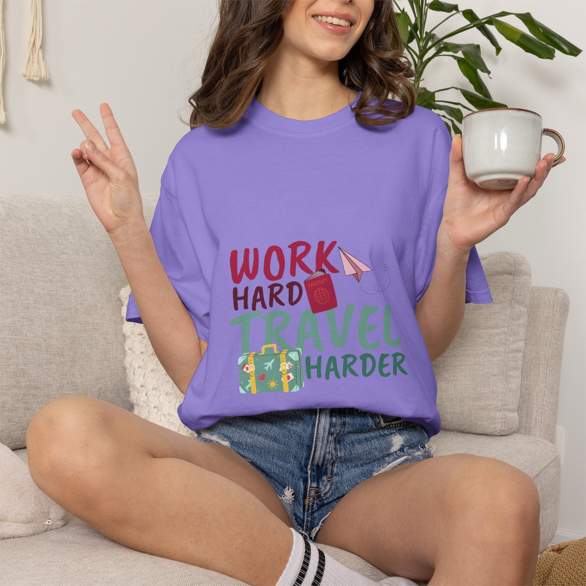 Travel T-Shirt — "Work Hard Travel Harder" Graphic Tee