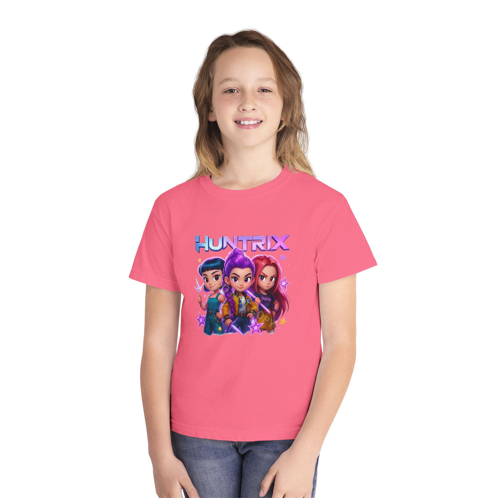 Huntrix Kids Tee — Colorful Cartoon Trio Graphic Youth T‑Shirt