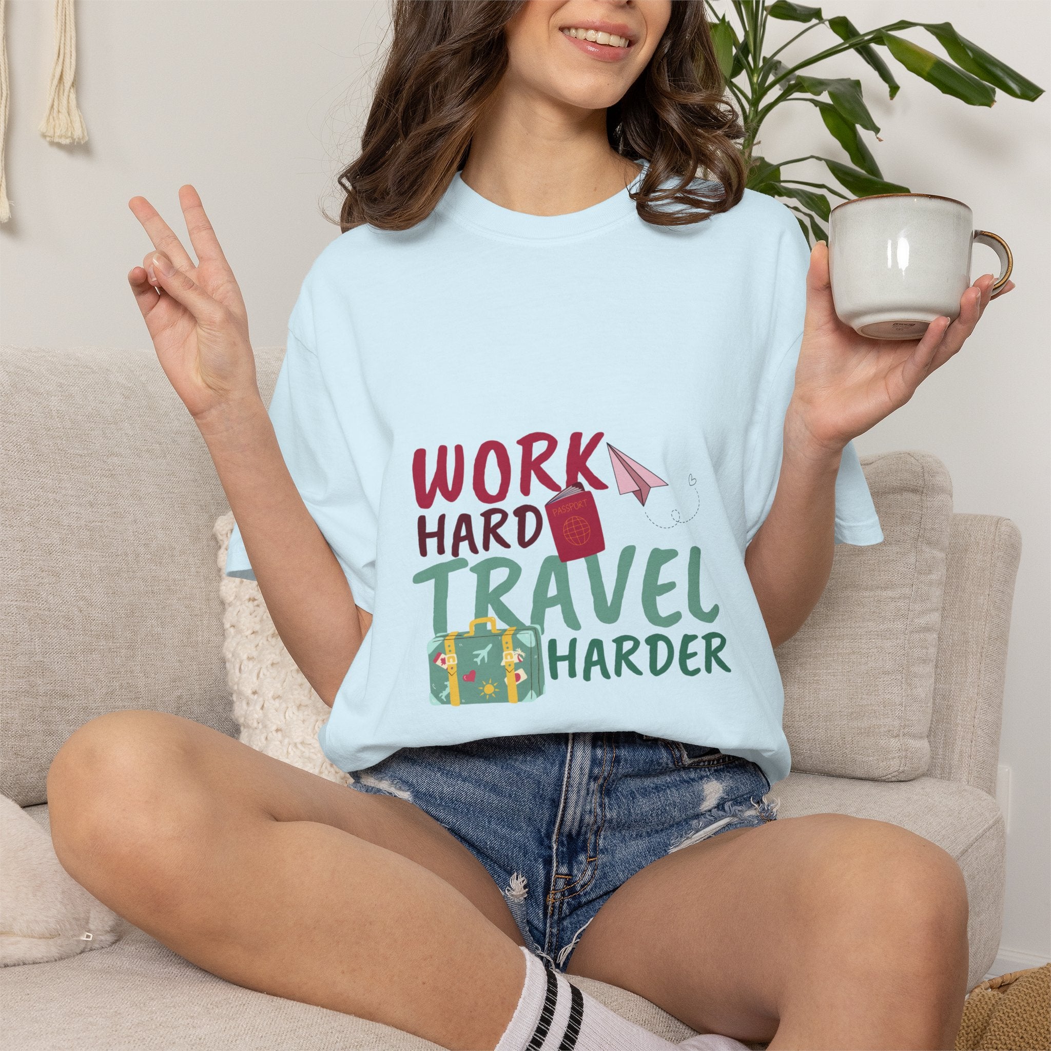 Travel T-Shirt — "Work Hard Travel Harder" Graphic Tee