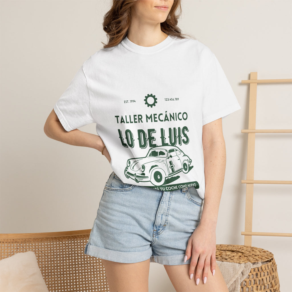 T-shirt — Taller Mecánico Lo De Luis Vintage Car Repair Tee (Soy quien deja tu coche como nuevo)