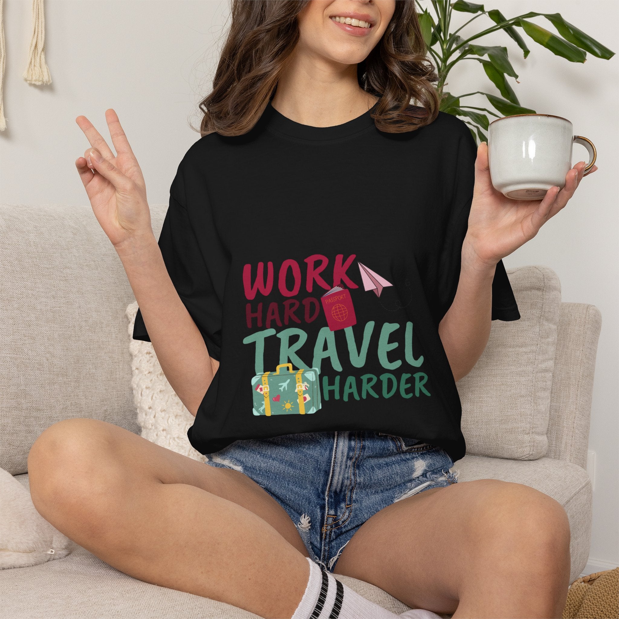 Travel T-Shirt — "Work Hard Travel Harder" Graphic Tee