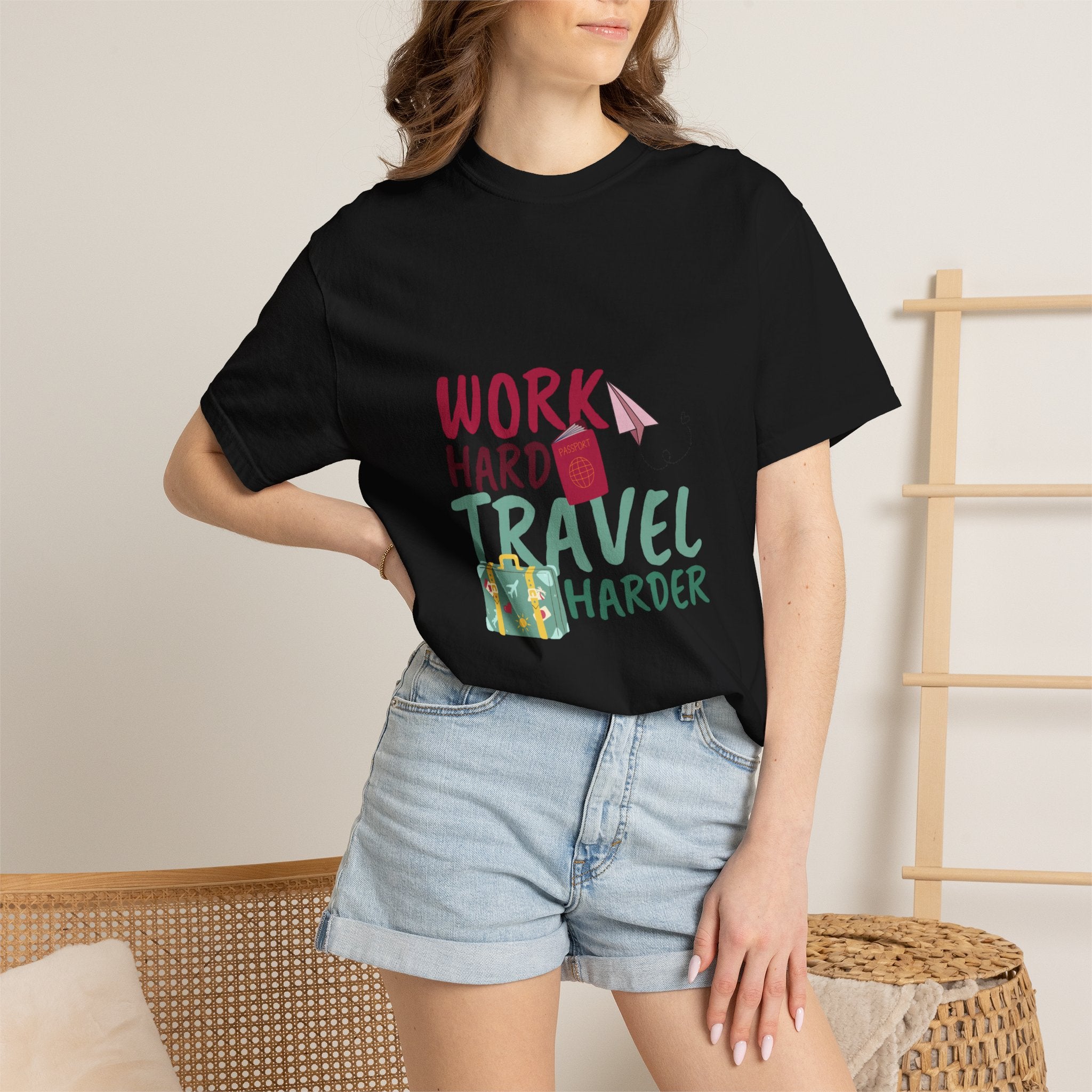 Travel T-Shirt — "Work Hard Travel Harder" Graphic Tee