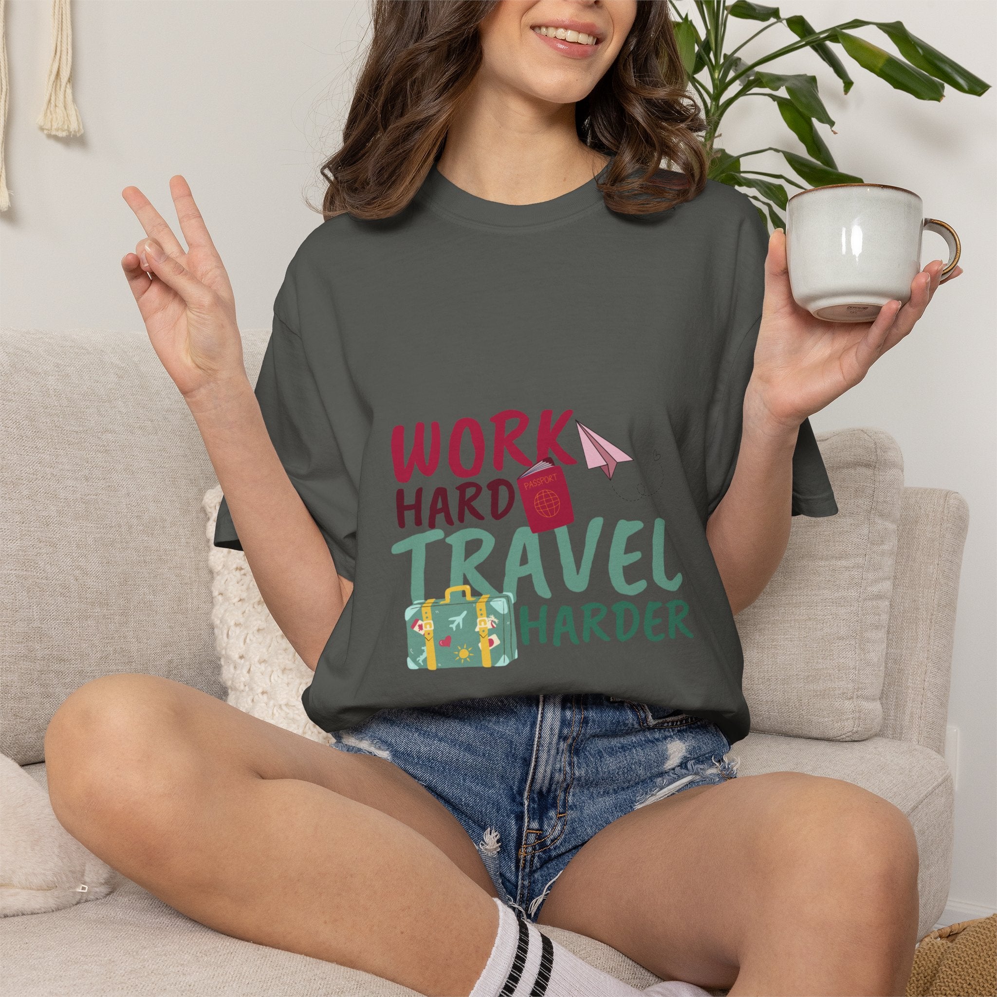 Travel T-Shirt — "Work Hard Travel Harder" Graphic Tee