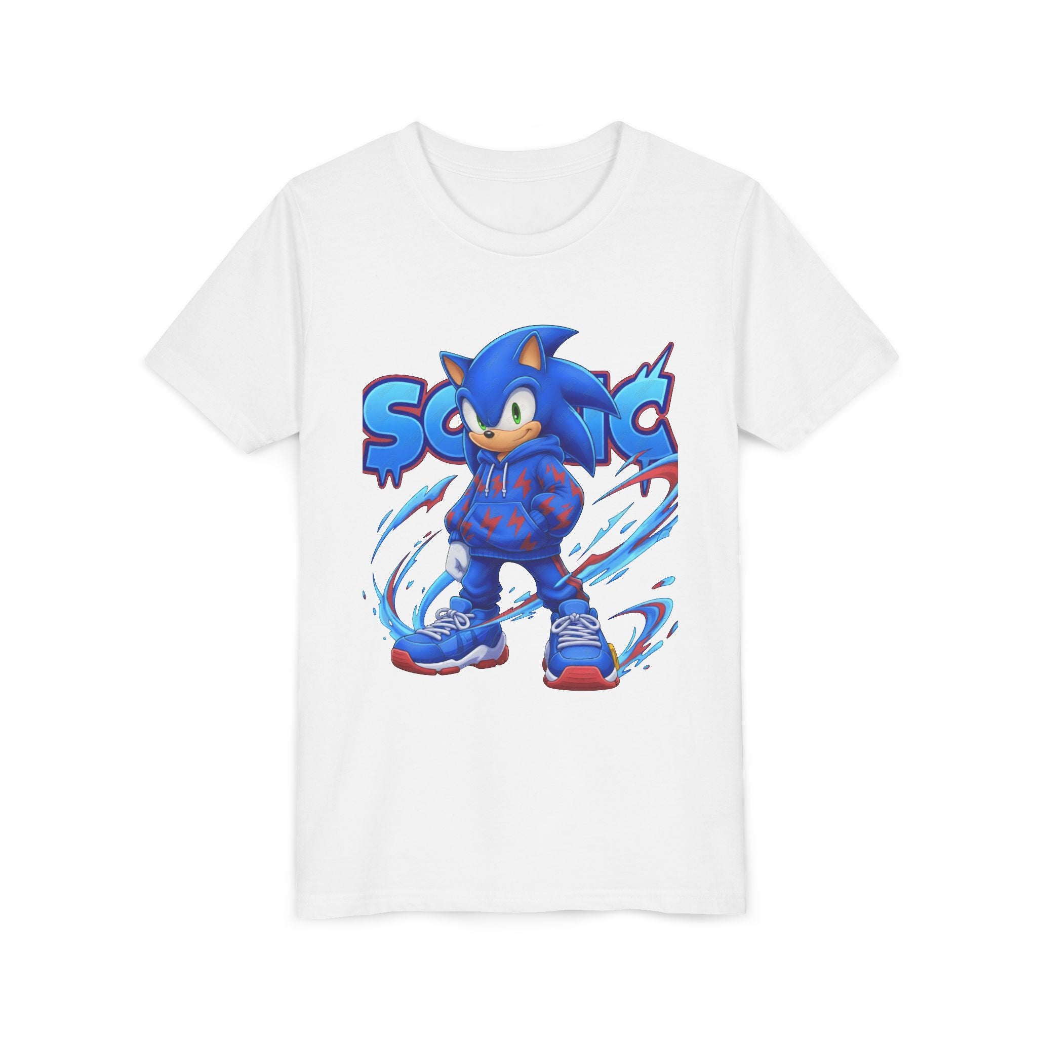 Sonic Graphic Youth Tee — Blue Streetwear Cartoon Character T‑Shirt