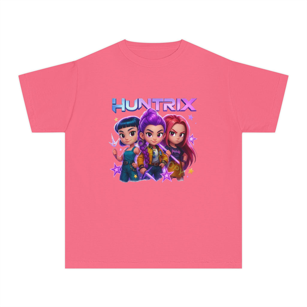 Huntrix Kids Tee — Colorful Cartoon Trio Graphic Youth T‑Shirt