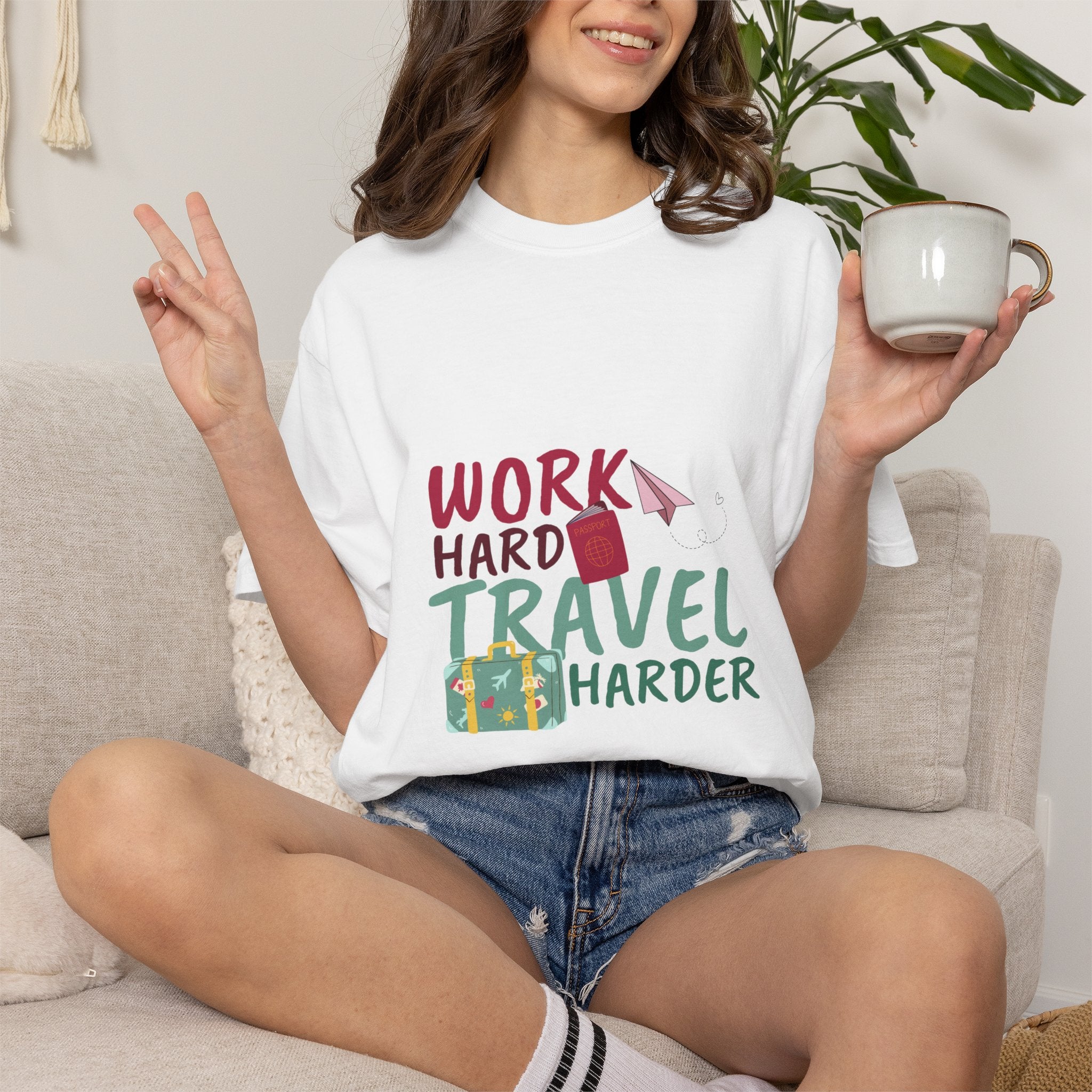 Travel T-Shirt — "Work Hard Travel Harder" Graphic Tee