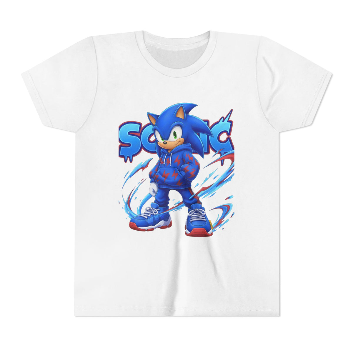 Sonic Graphic Youth Tee — Blue Streetwear Cartoon Character T‑Shirt