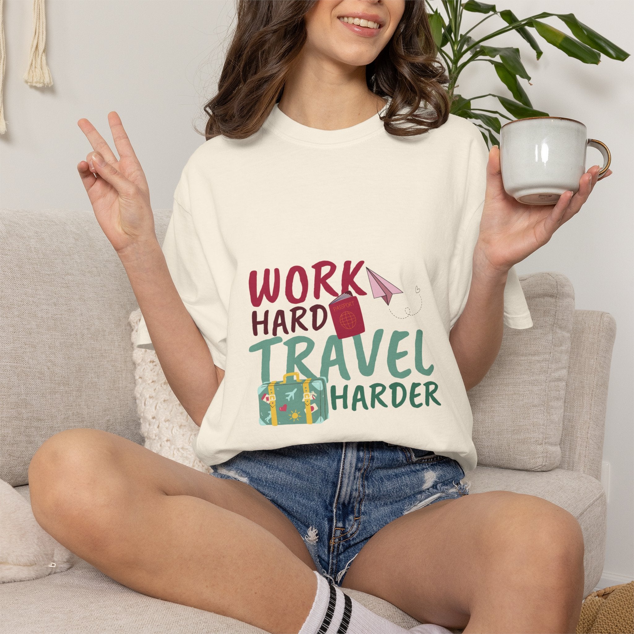 Travel T-Shirt — "Work Hard Travel Harder" Graphic Tee