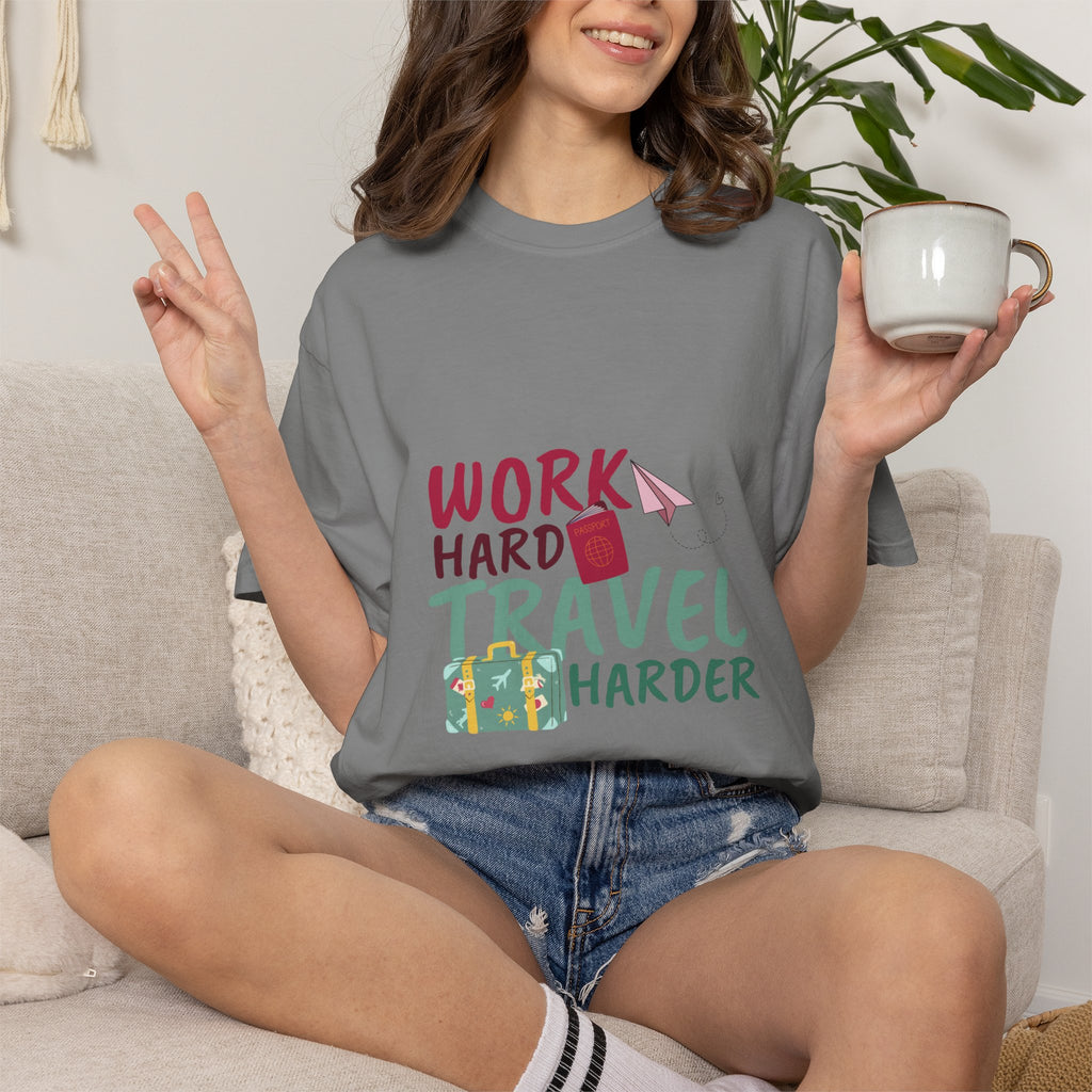 Travel T-Shirt — "Work Hard Travel Harder" Graphic Tee